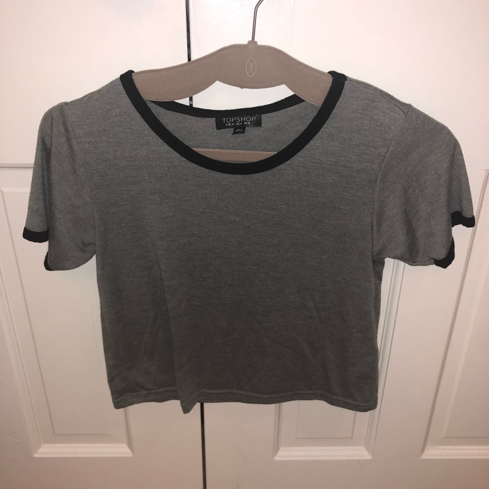 Topshop Light Gray Crop Top with Black Outlining